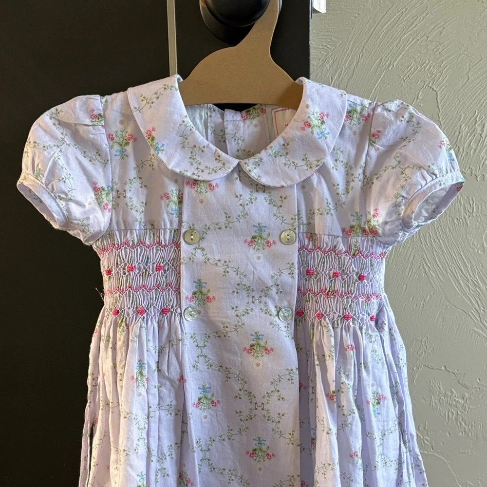 Hill House Hime purple and  White Floral Kids  smocked Dress - Picture 2 of 4